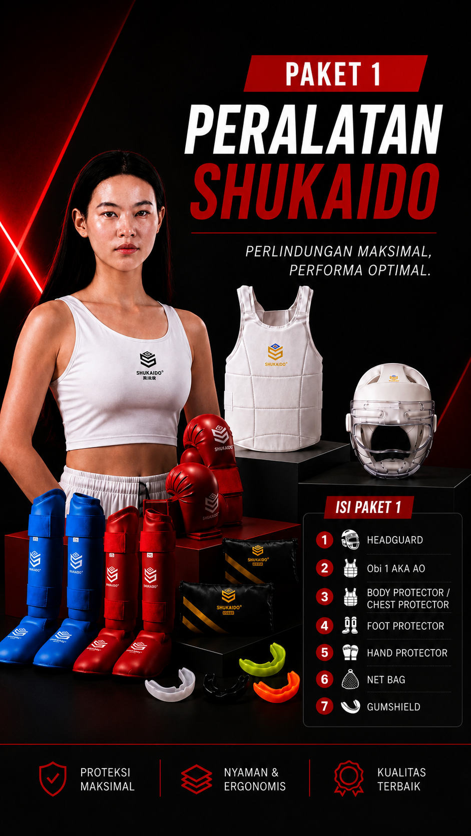 PAKET 1 PERLENGKAPAN KUMITE/KATA KARATE SHUKAIDO