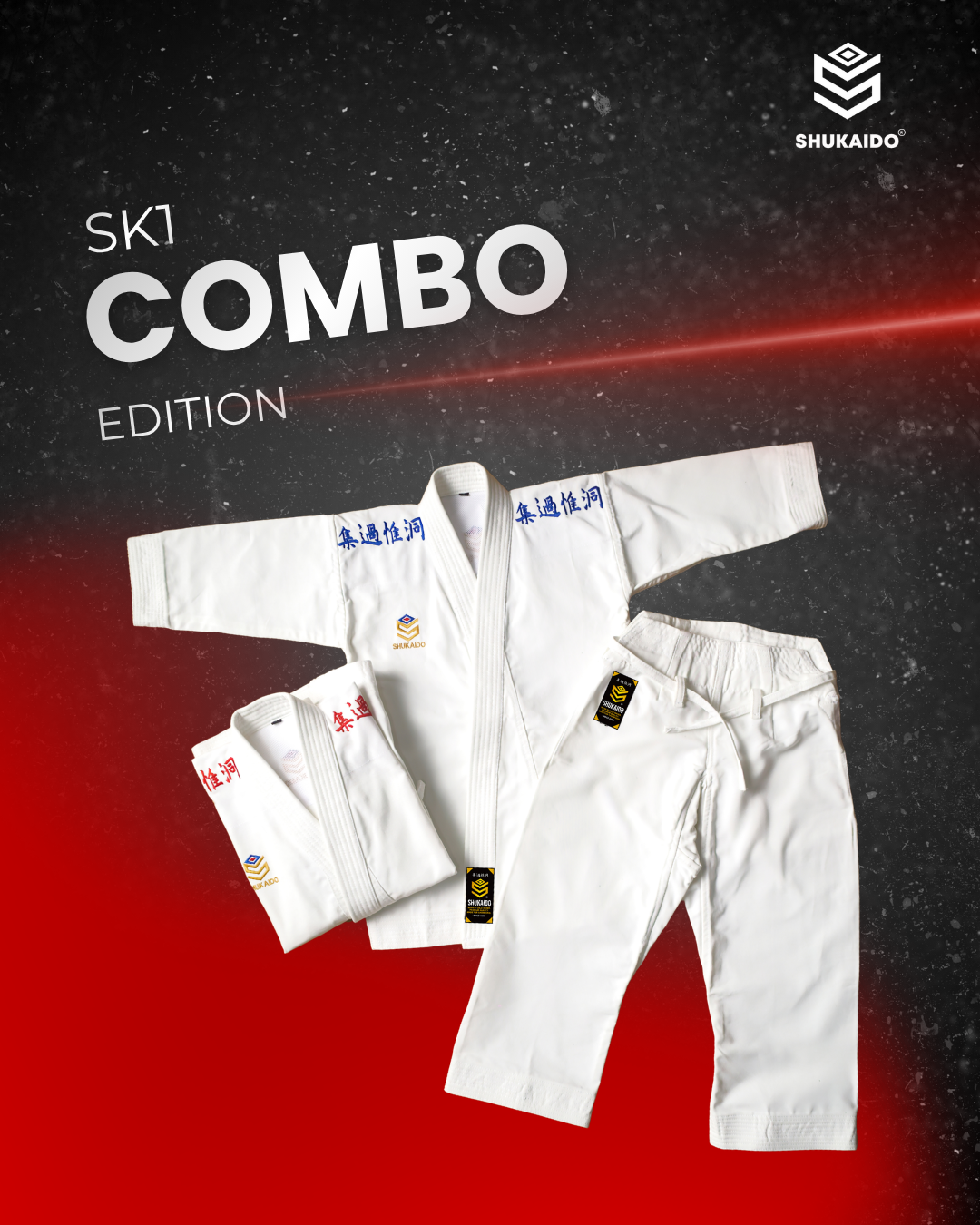 SK1 KARATE GI KATA AKA - AO VINTAGE KATUN PREMIUM SHUKAIDO