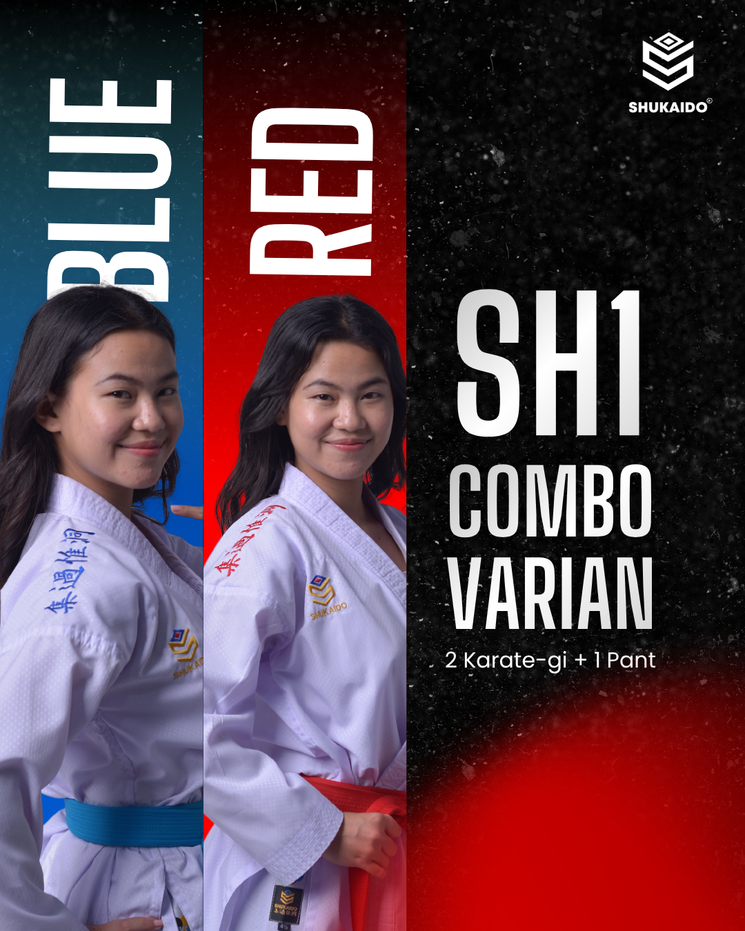 SH1 KARATE GI KUMITE AKA - AO PREMIUM SHUKAIDO
