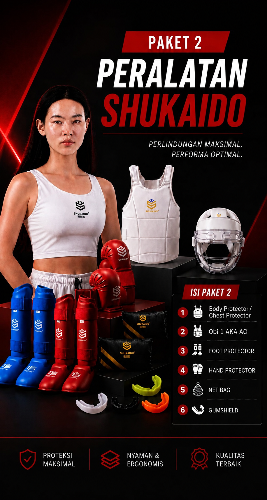 PAKET 2 PERLENGKAPAN KUMITE/KATA KARATE SHUKAIDO